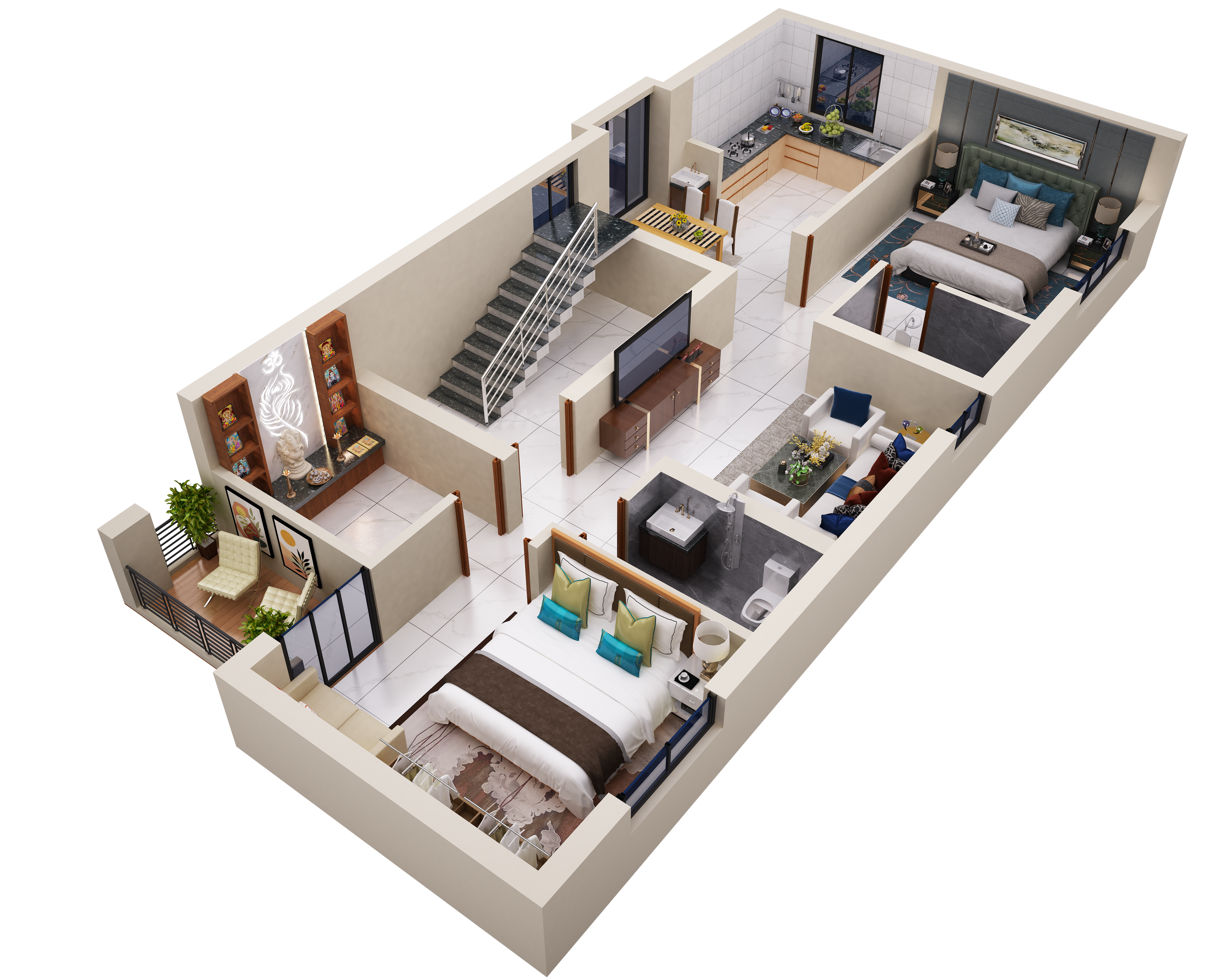 Brinda Gardenia first floor interior perspective with living spaces and bedrooms